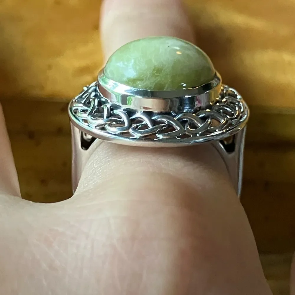 Natural Connemara Marble Sterling Silver Cocktail Ring Size 9